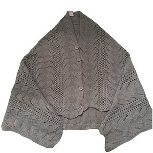 Top It Off Poncho Topper One Size Gray Silver Lightweight Knit Button Sweater
